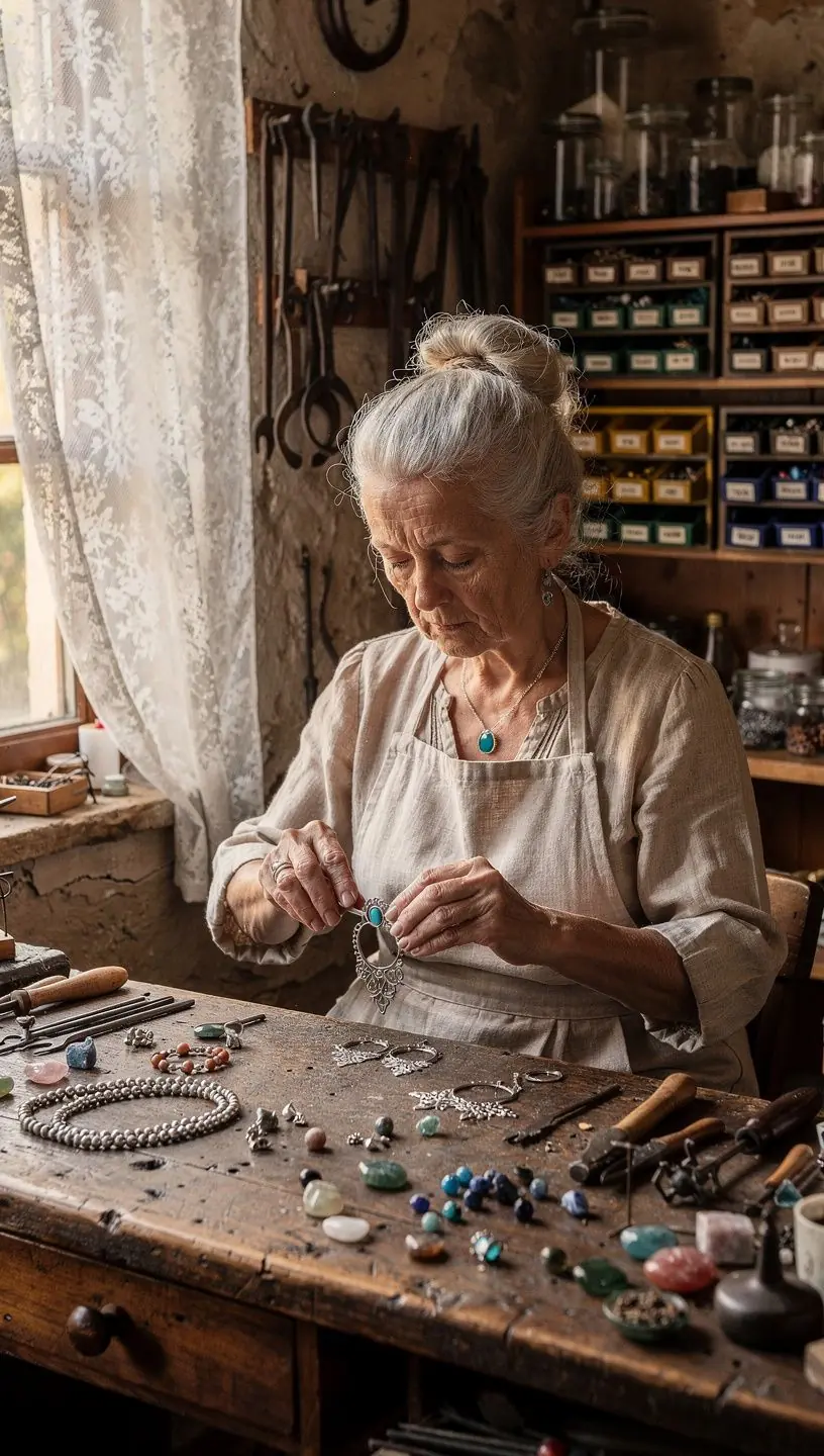 Fokozatos folyamatábrák, amelyek bemutatják a fémmegmunkálás és kövek beállításának lépéseit az ékszerkészítés során.