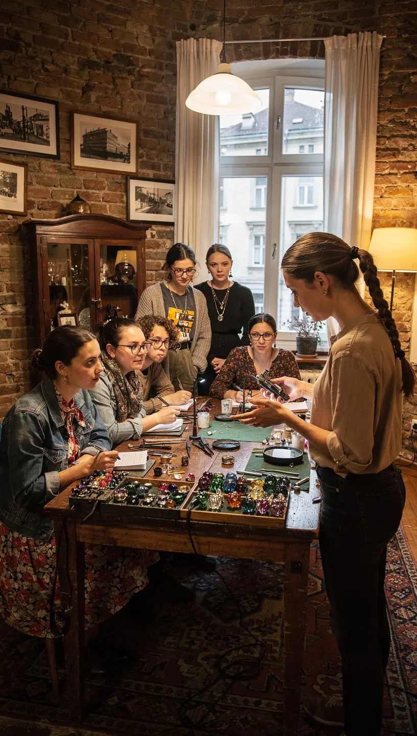 Fémmegmunkálási technikákkal készült gyűrű, díszes drágakövekkel díszítve.