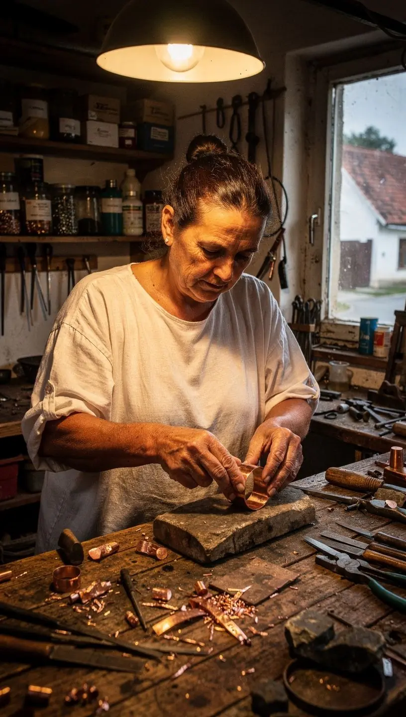 Fémmegmunkálási technikákkal készült gyűrű, díszes drágakövekkel díszítve.