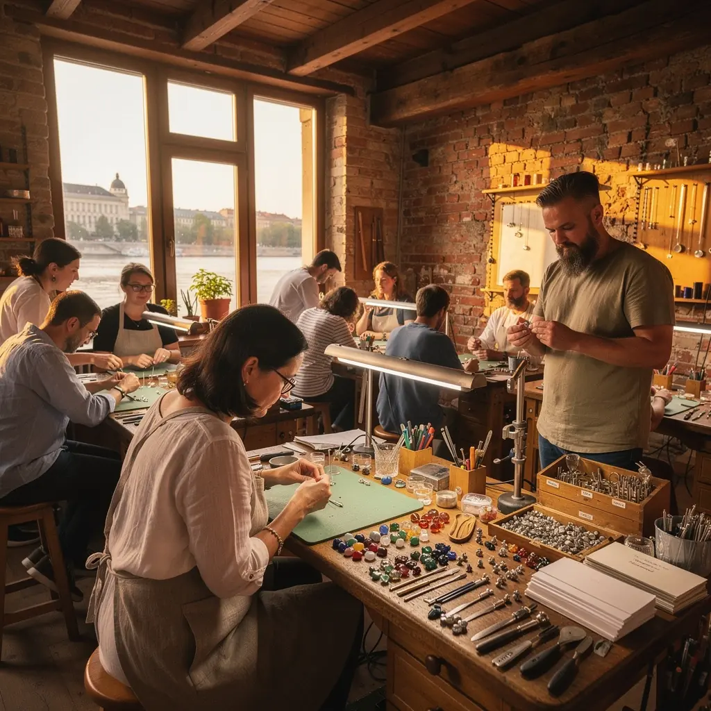 Ékszertervezési kurzus során készült gyönyörű, kézzel készített nyaklánc közelről.